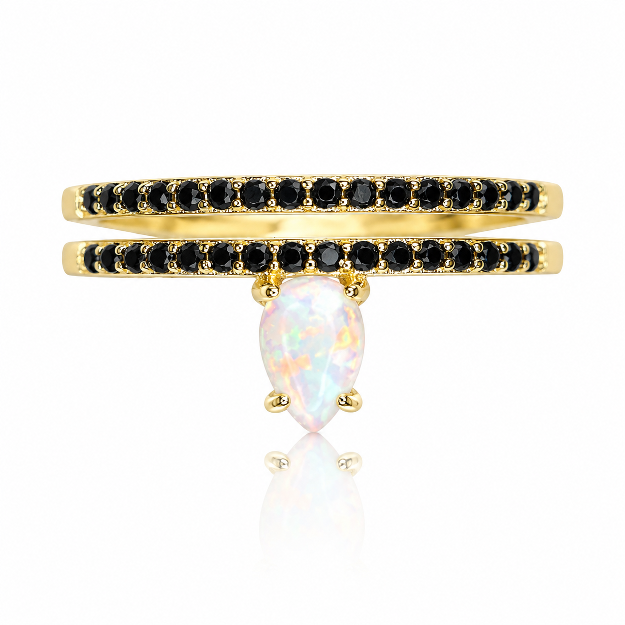 Serena White Opal & Black Onyx Ring