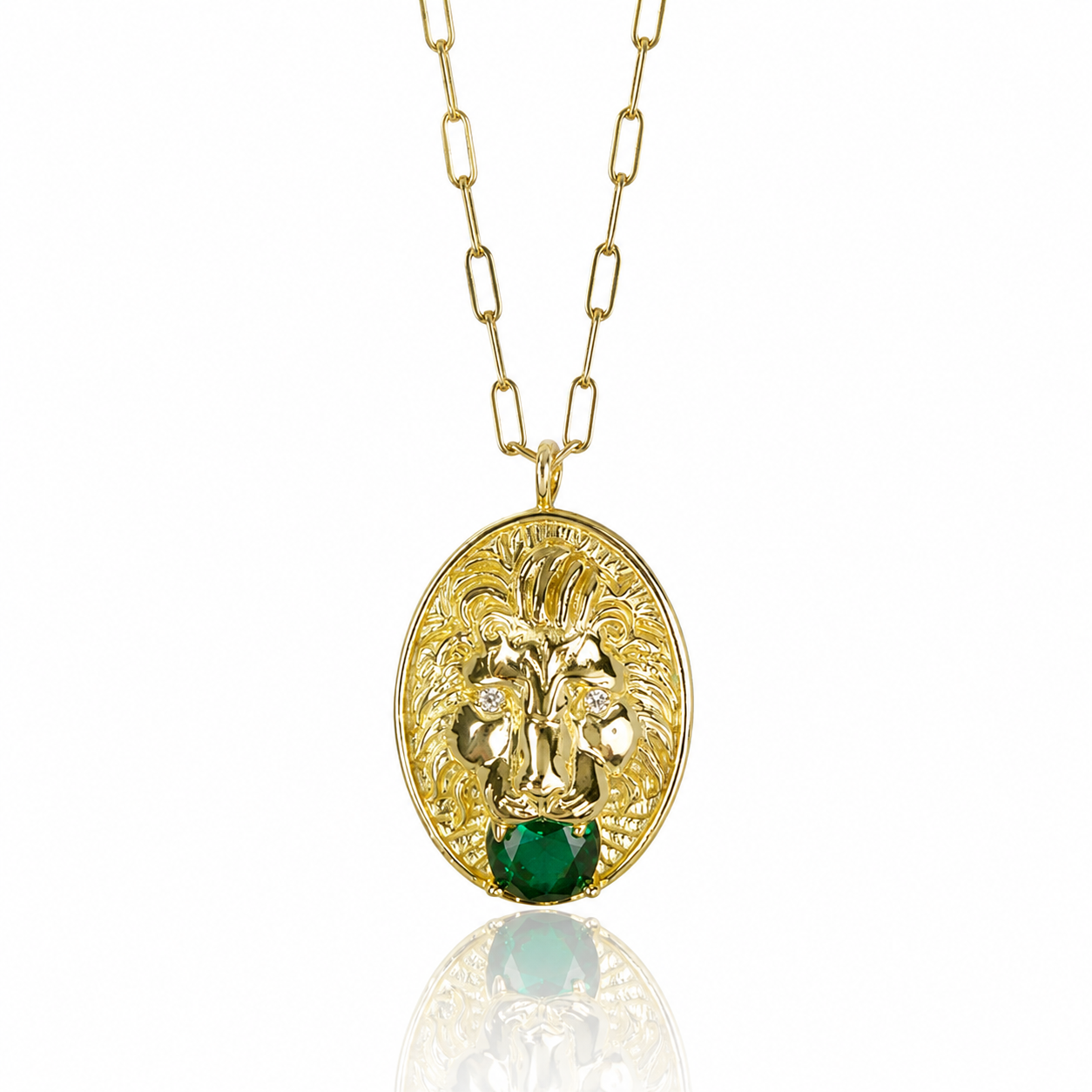 Lion Gold with Emerald Necklace