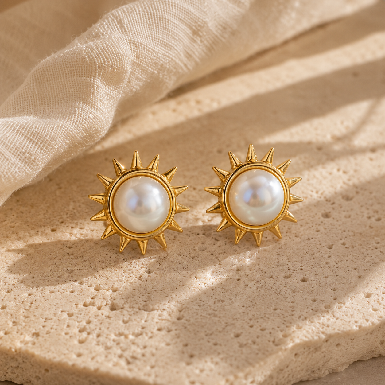 Solar Pearl Stud Earrings