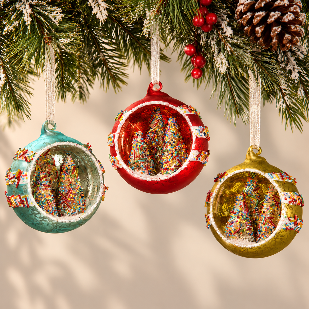 Sprinkles Tree Diorama Glass Ornaments