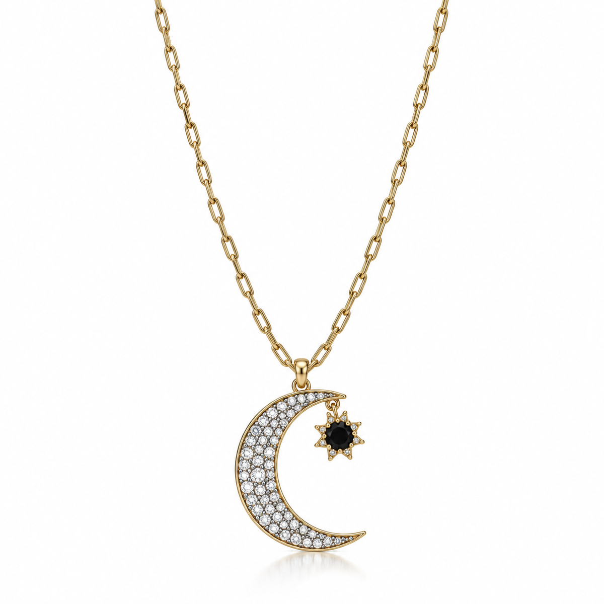Crescent Star Pave Necklace