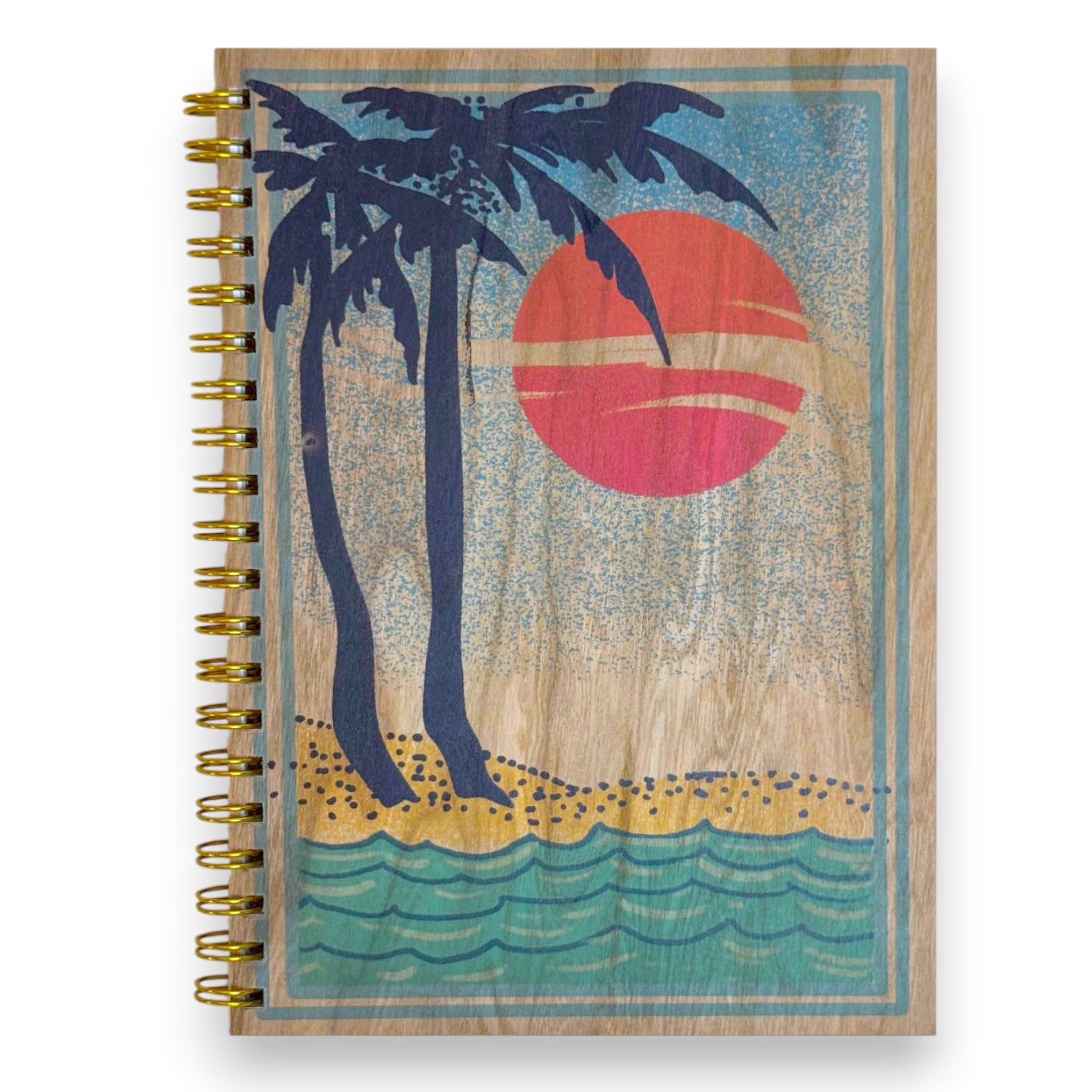 Wood Notebook Sunset Palm