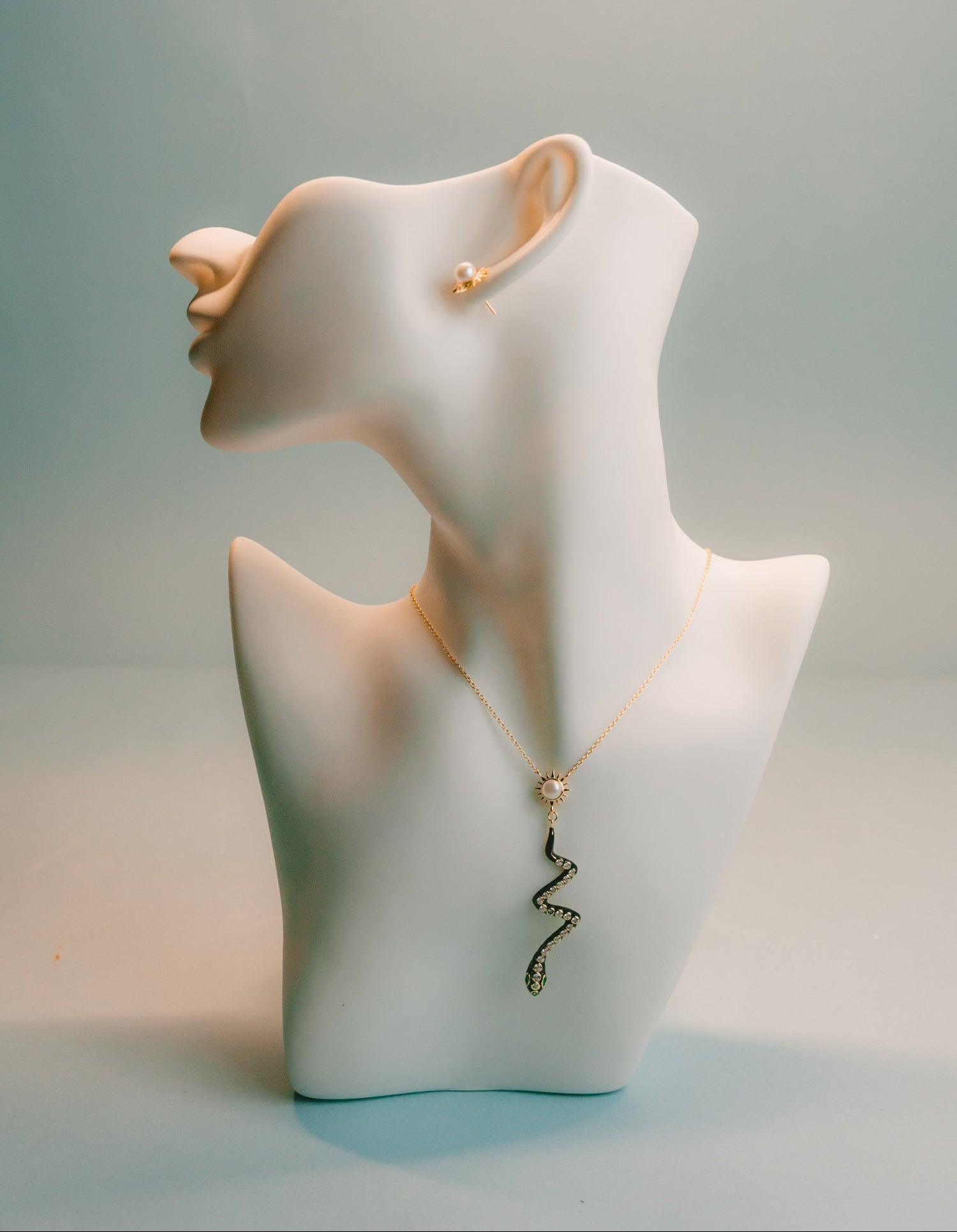 Solar Serpent Pearl Pendant Necklace