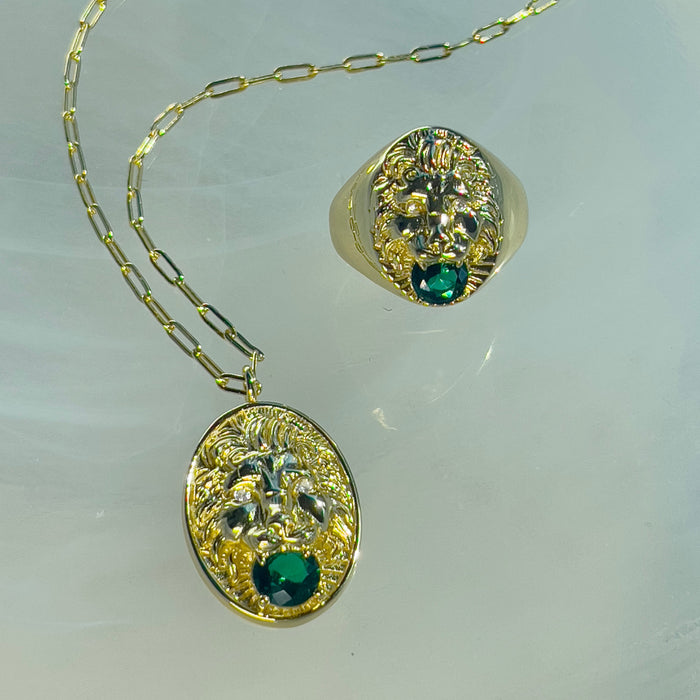 Lion Gold with Emerald Necklace