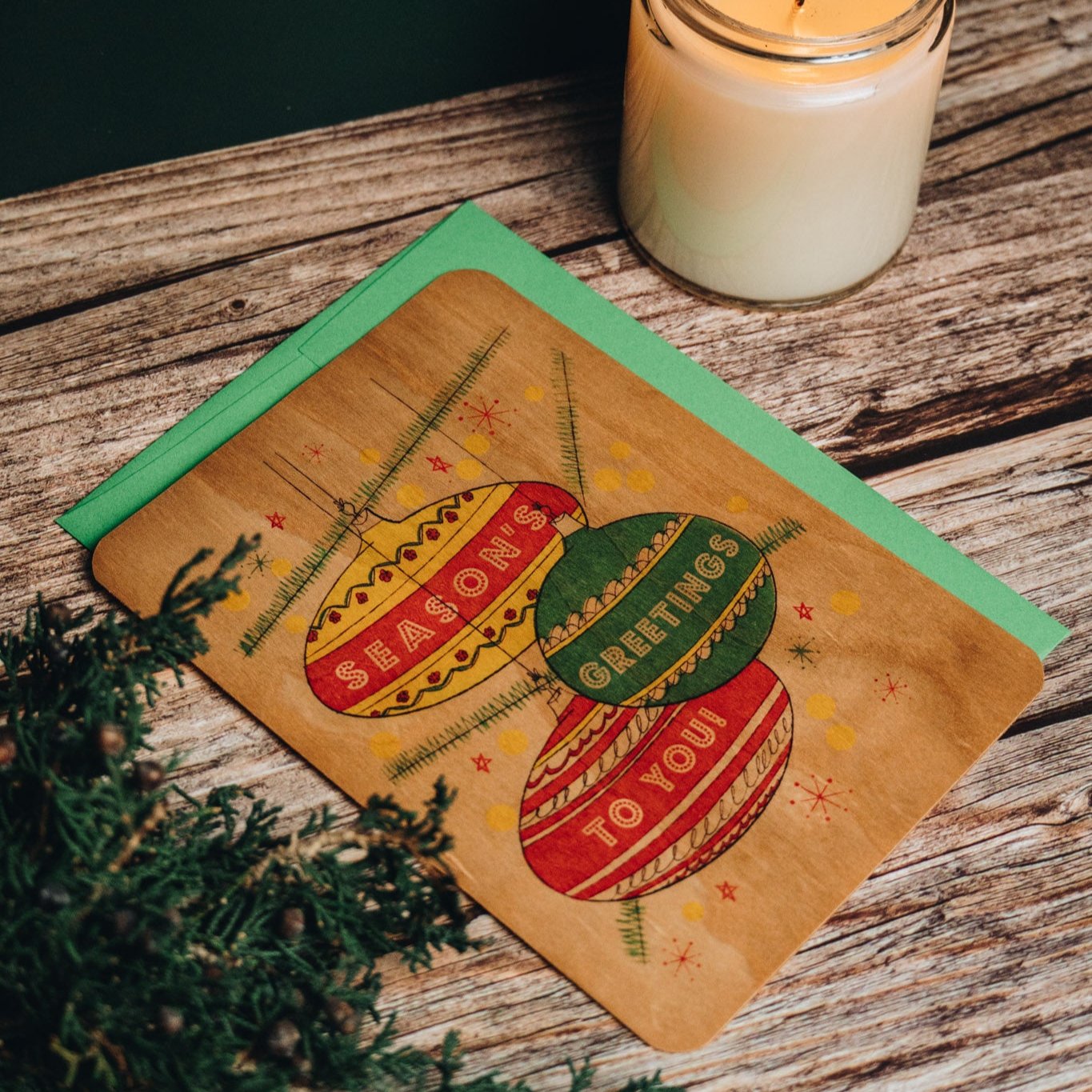Wood Card Flat - Seasons Greetings