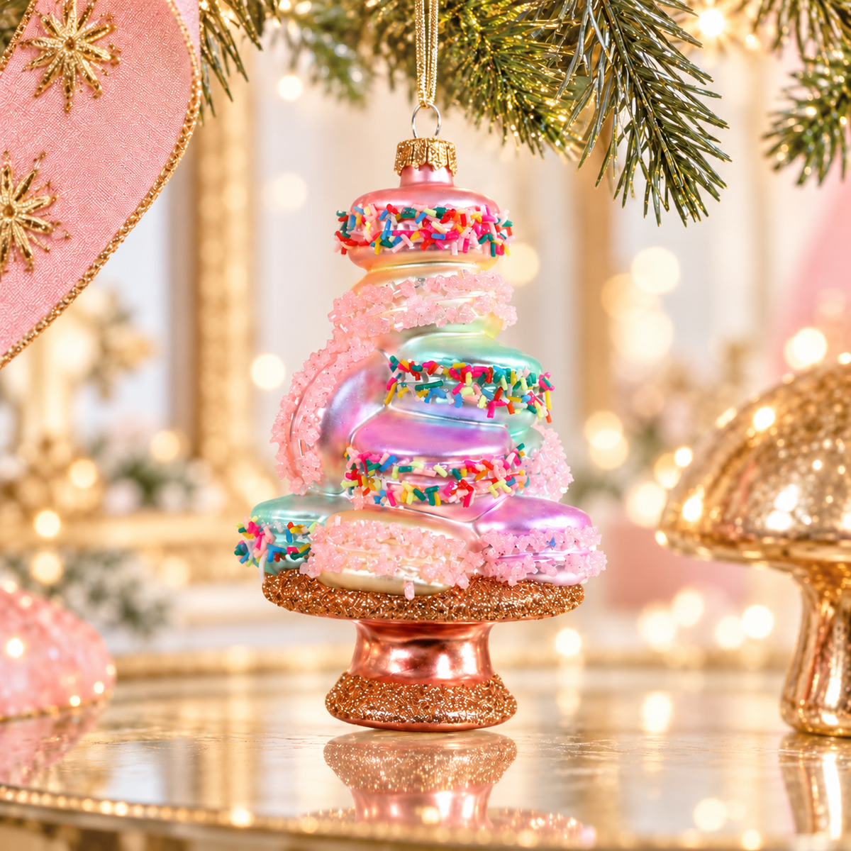 Pastel Macaron Tower Glass Ornament