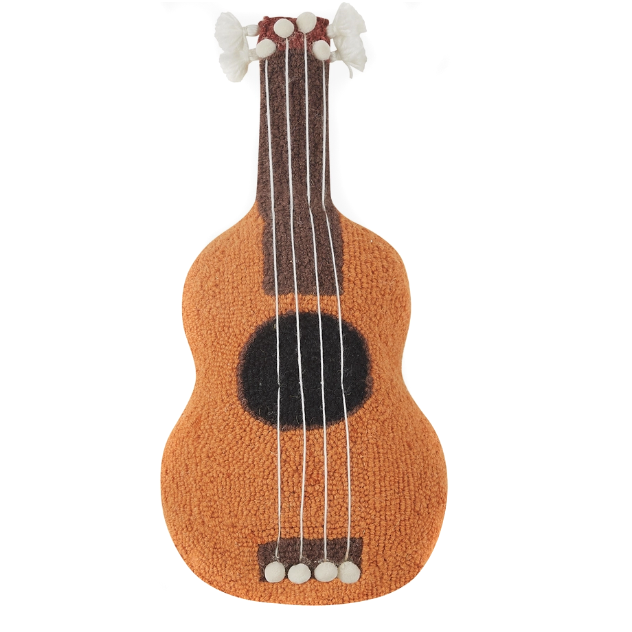 Ukulele Shaped Hook Pillow With Pom Poms & Tassels