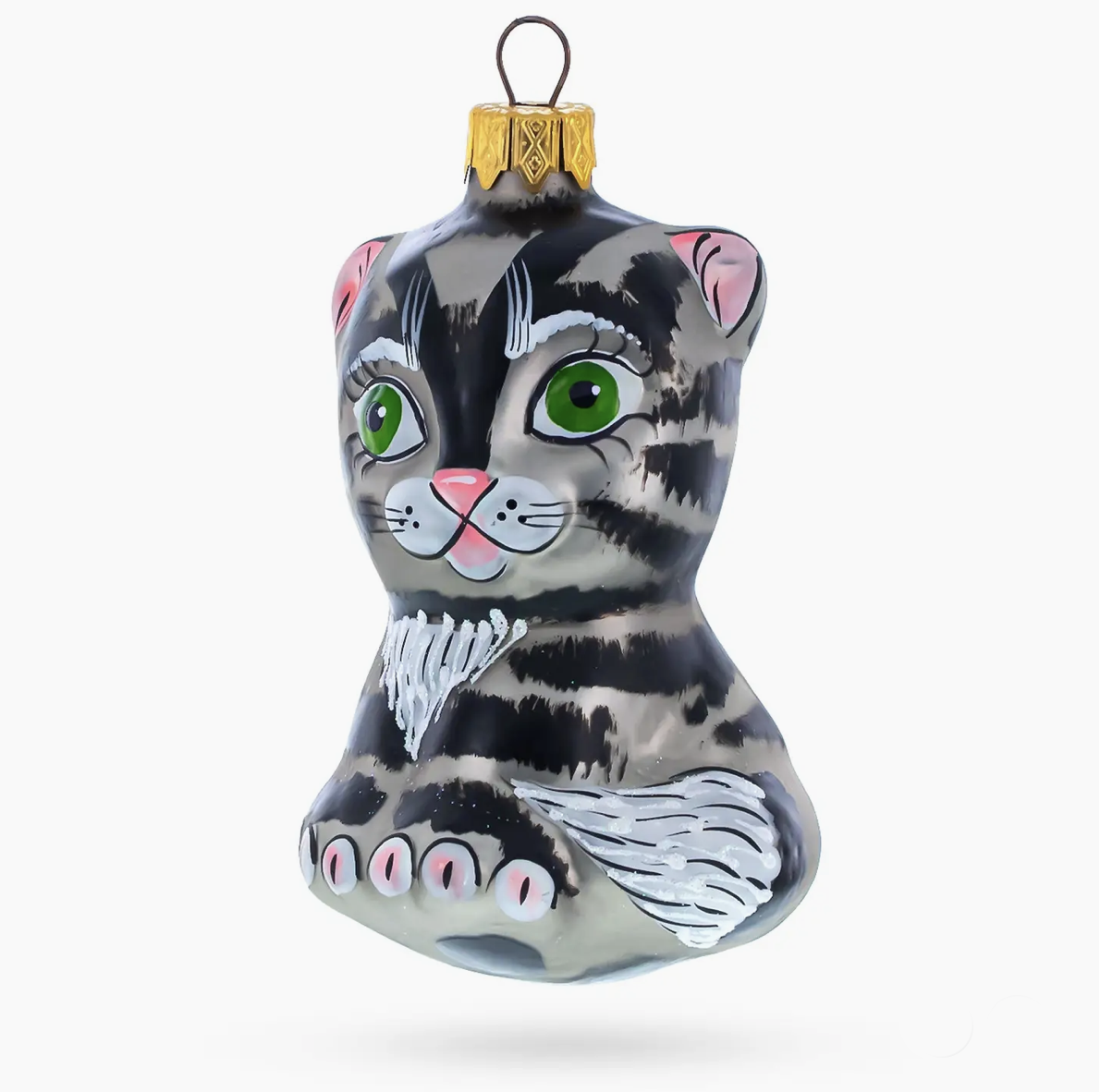Grey Cat Glass Ornament