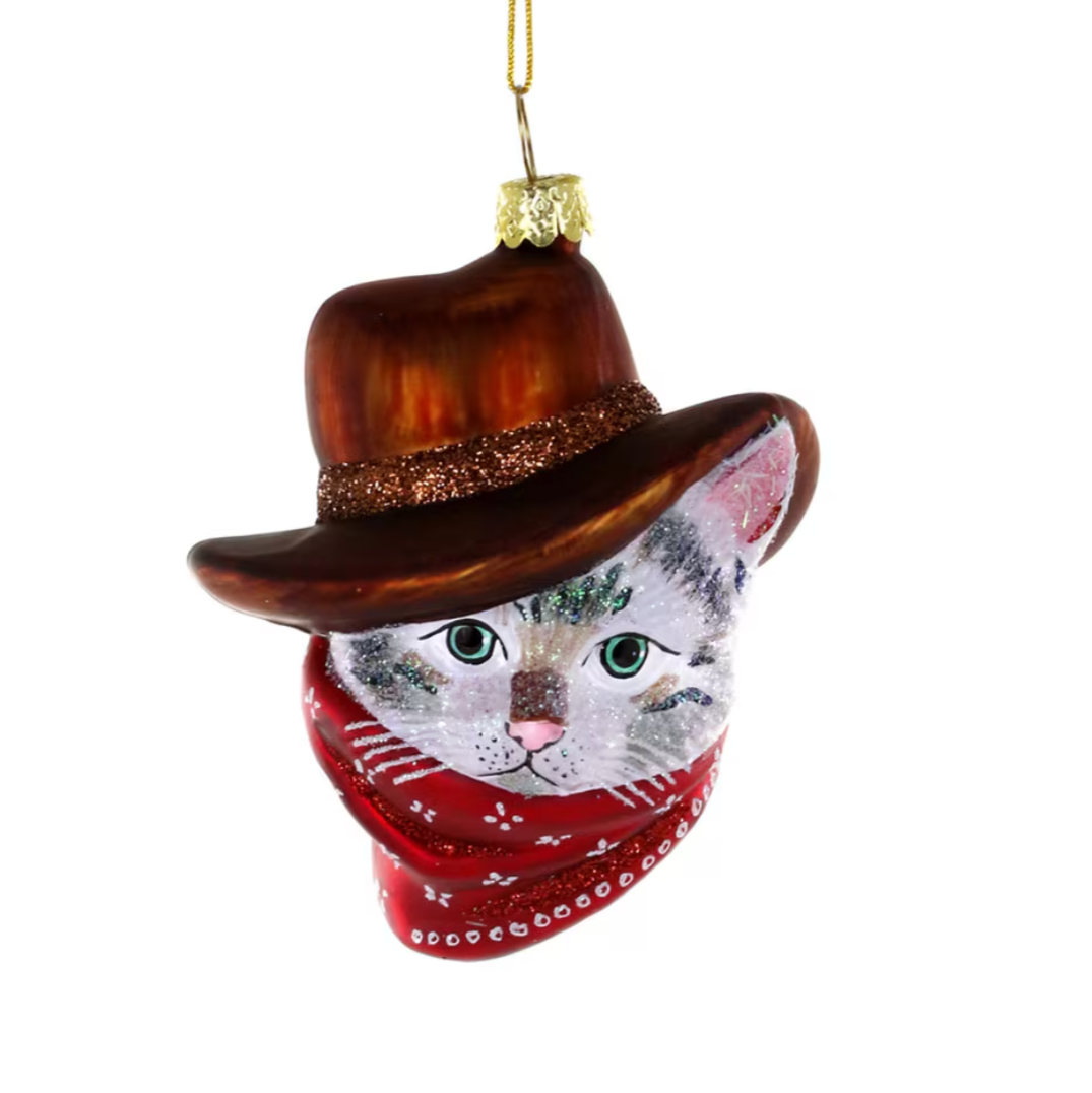 Cowboy Cat Glass Ornament