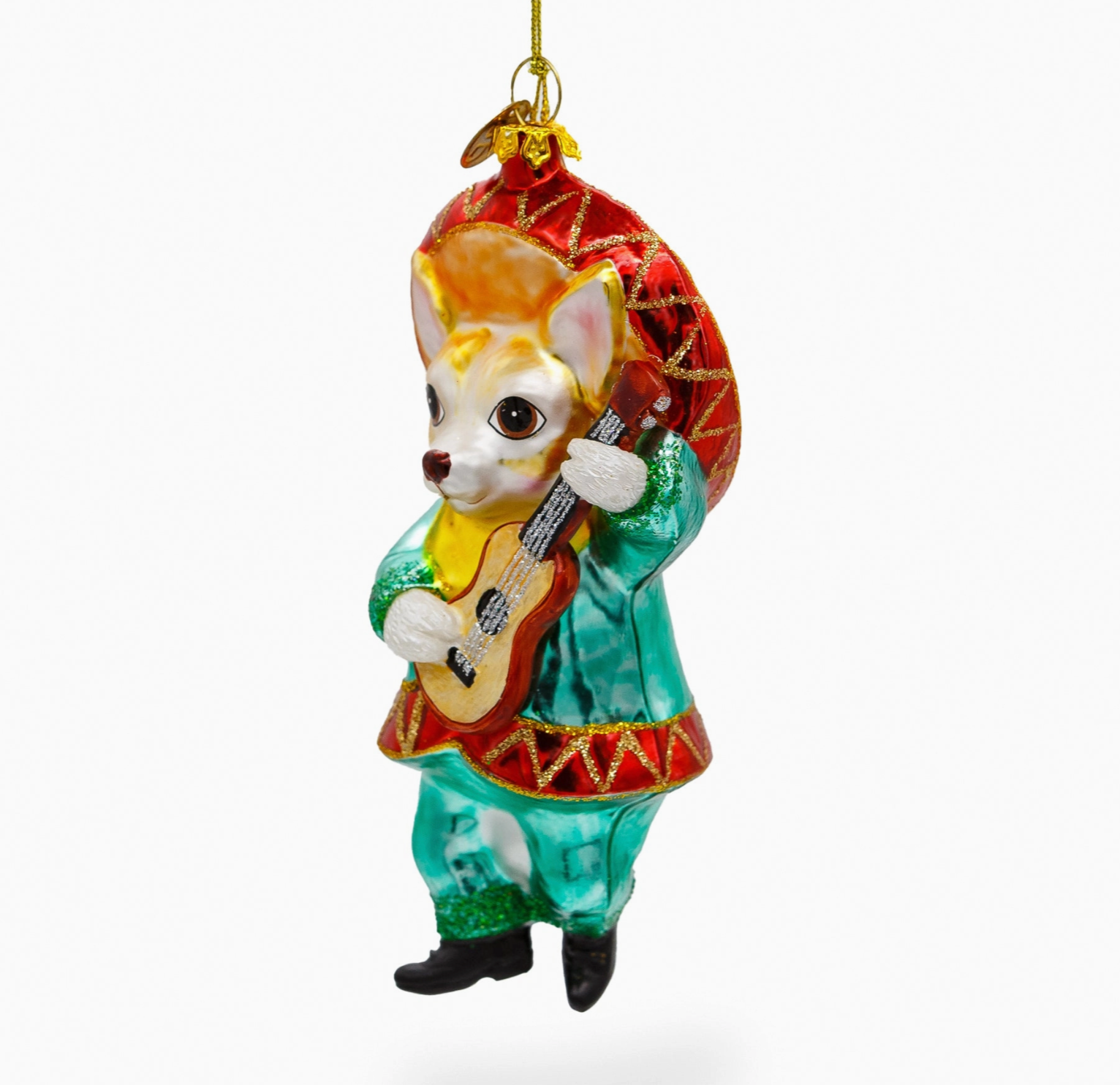 Chihuahua Dog in Sombrero Playing Guitar Glass Ornament