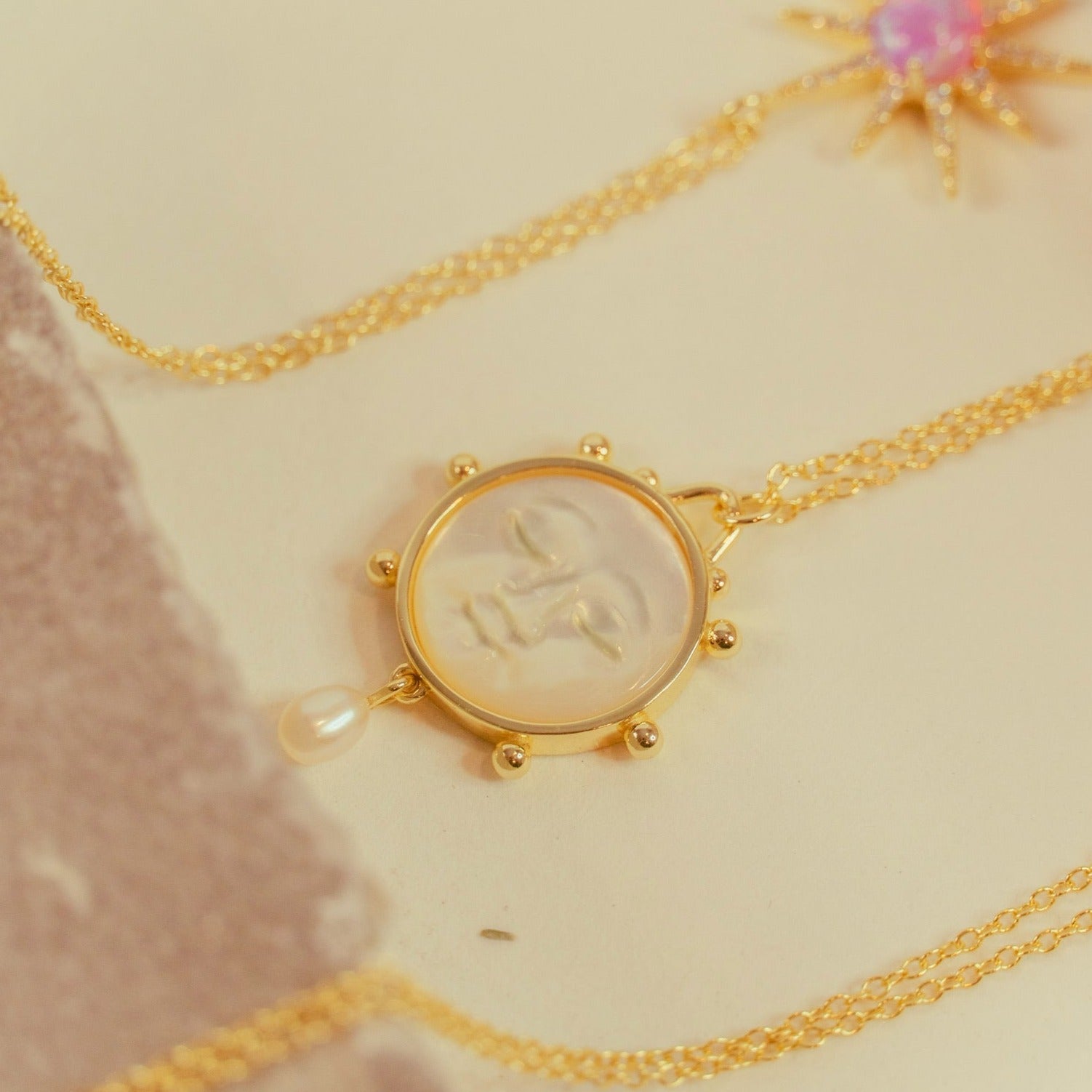 Lunar Illusions Pearl Pendant Necklace