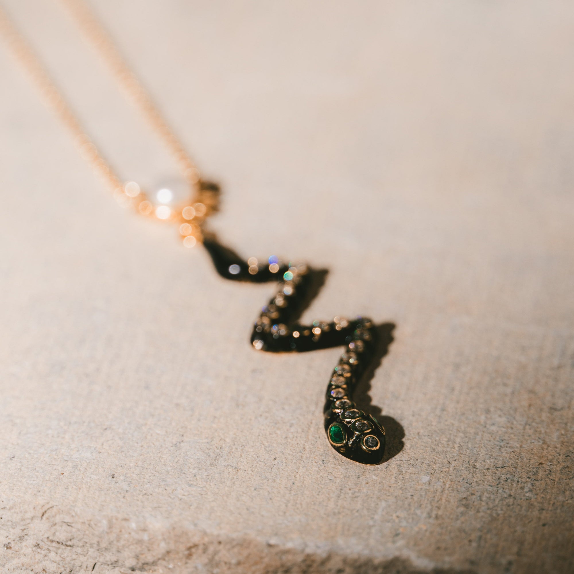 Solar Serpent Pearl Pendant Necklace