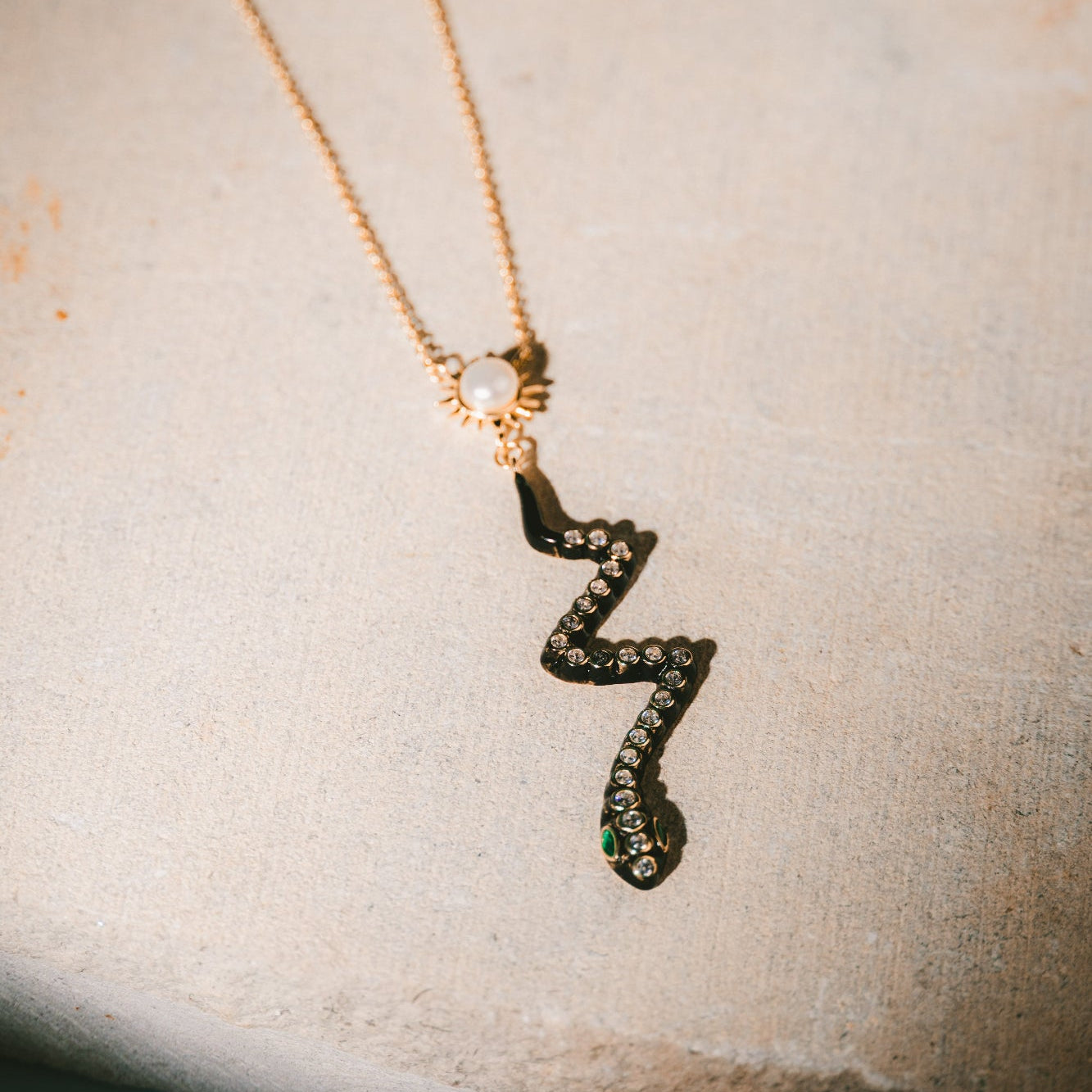 Solar Serpent Pearl Pendant Necklace