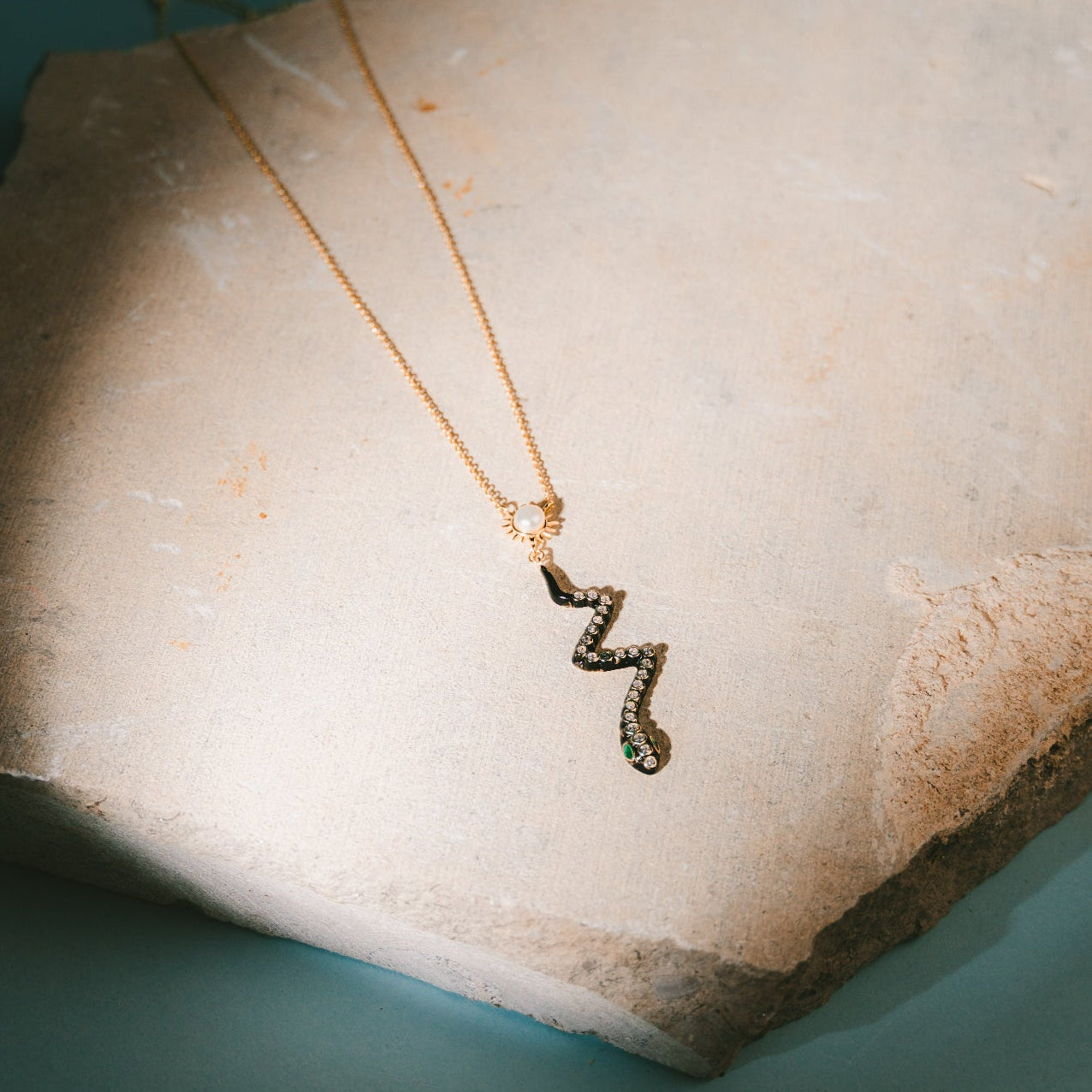 Solar Serpent Pearl Pendant Necklace