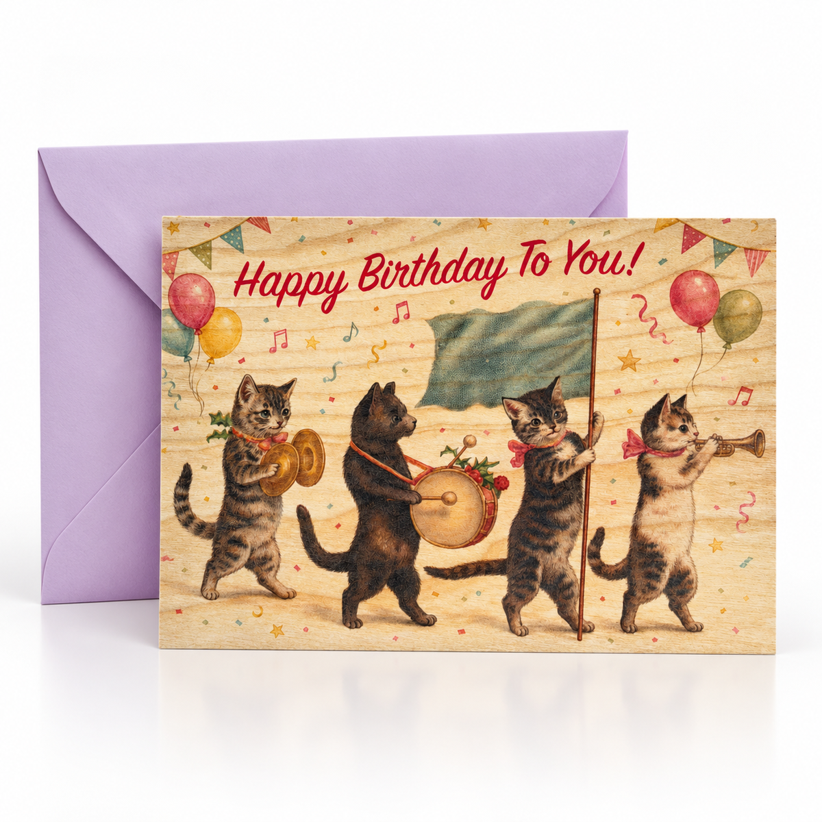 Wood Folding Card - Kitty Parade