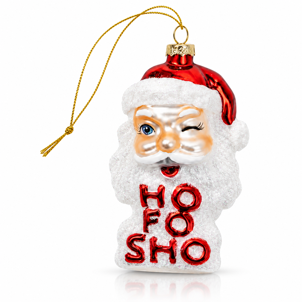 Ho Fo Sho Winking Santa Glass Ornament
