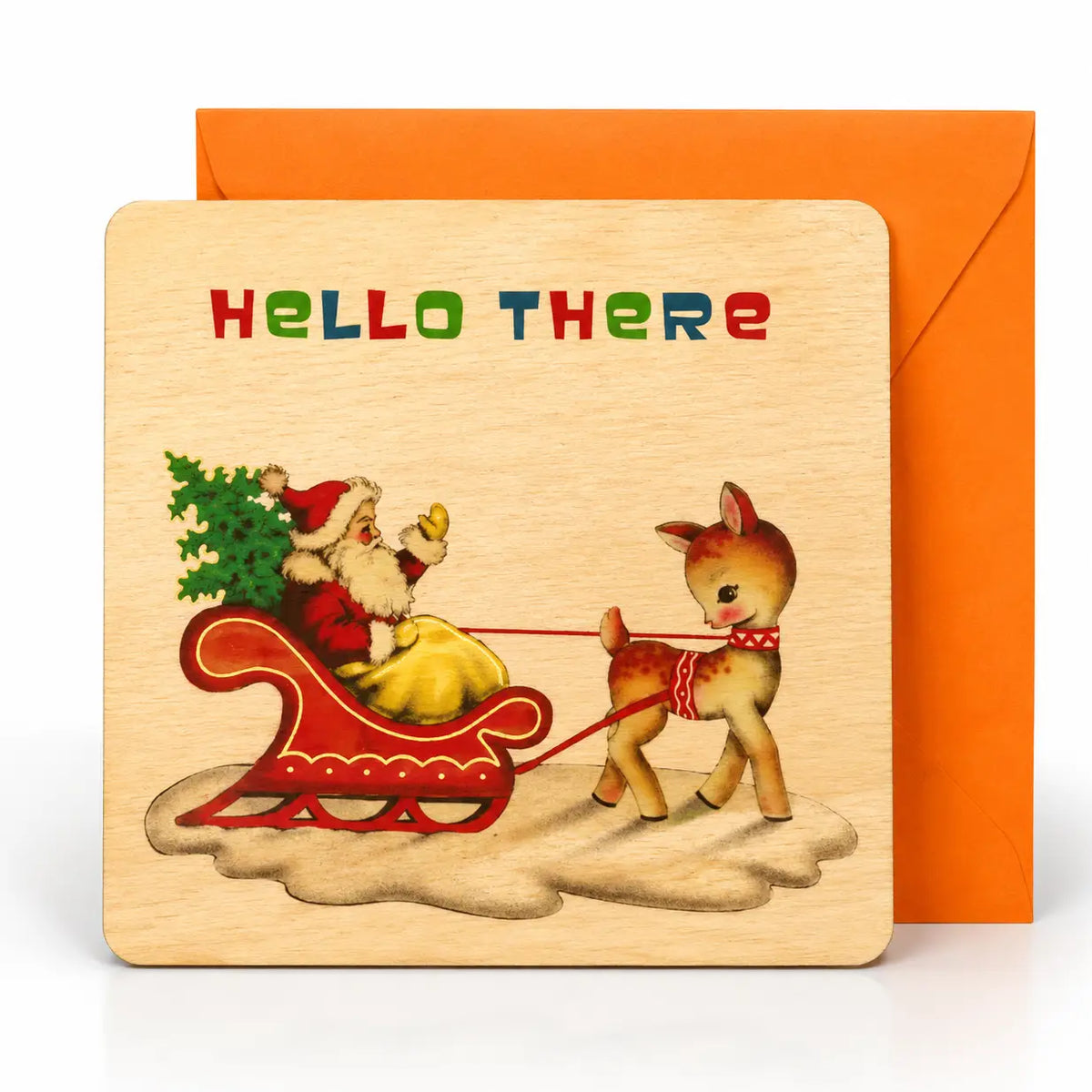 Wood Flat Card - Hello There Santa