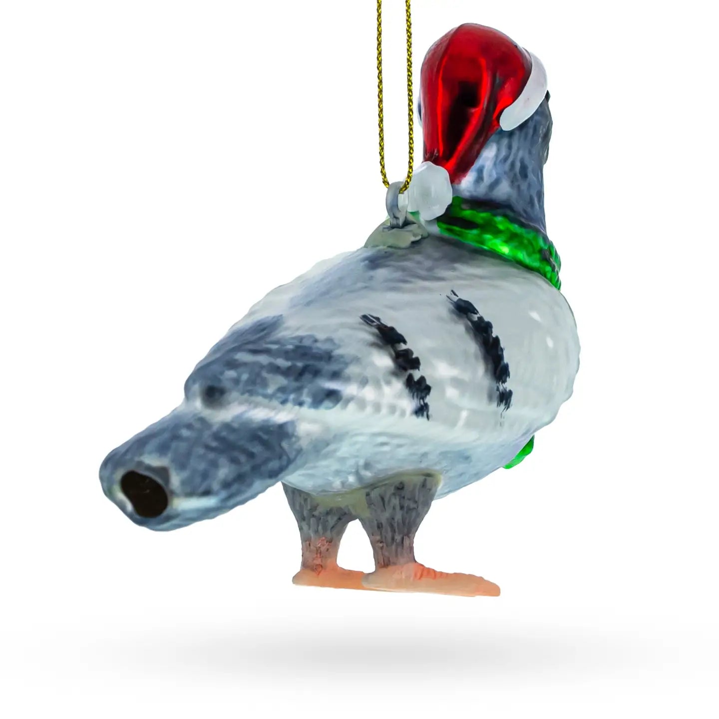 Pigeon in Santa Hat Glass Ornament