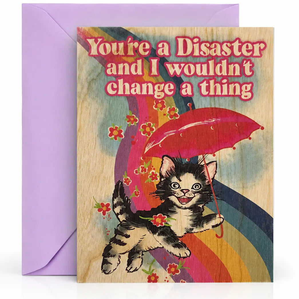 Wood Folding Card Disaster Kitty