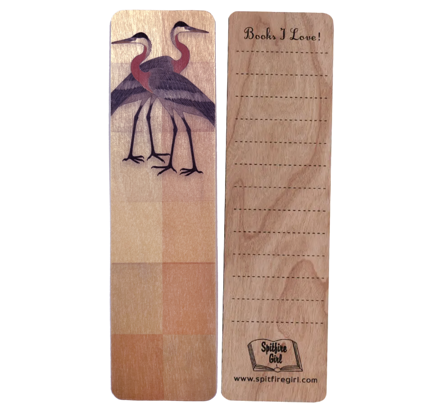 Wood Bookmark - Two Cranes