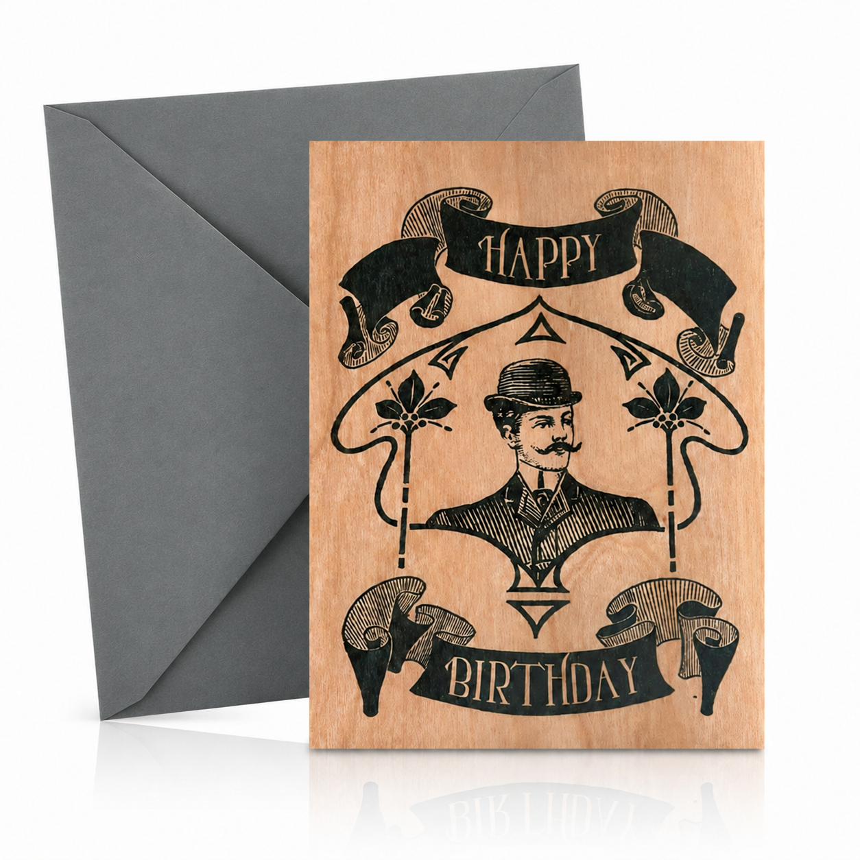 Wood Folding Card - Ole Time Man Happy Birthday