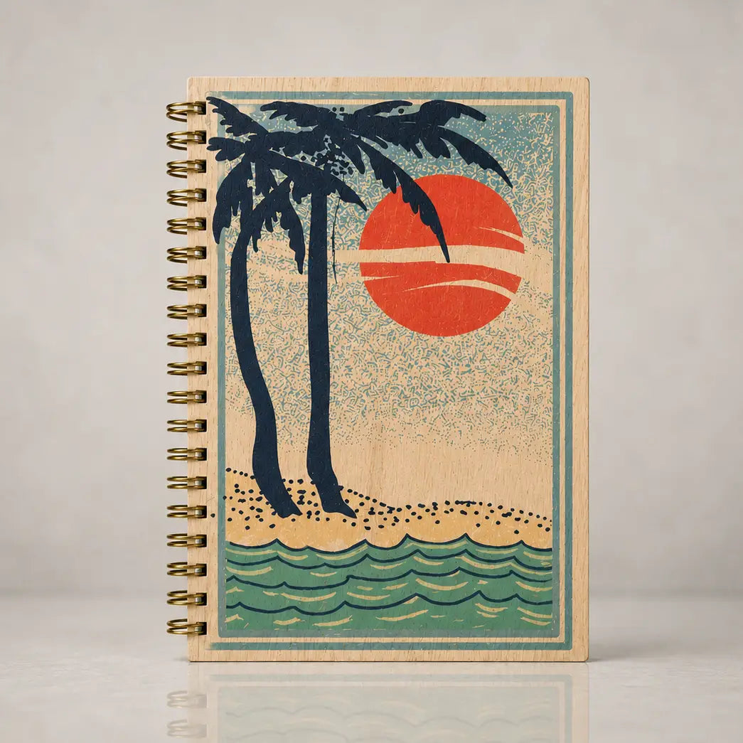 Wood Notebook Sunset Palm