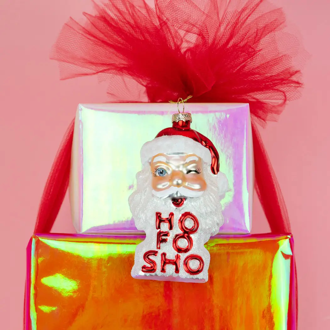 Ho Fo Sho Winking Santa Glass Ornament