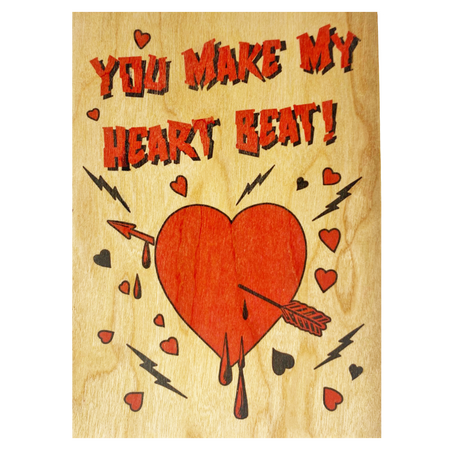 Wood Folding Card- Heart Beat