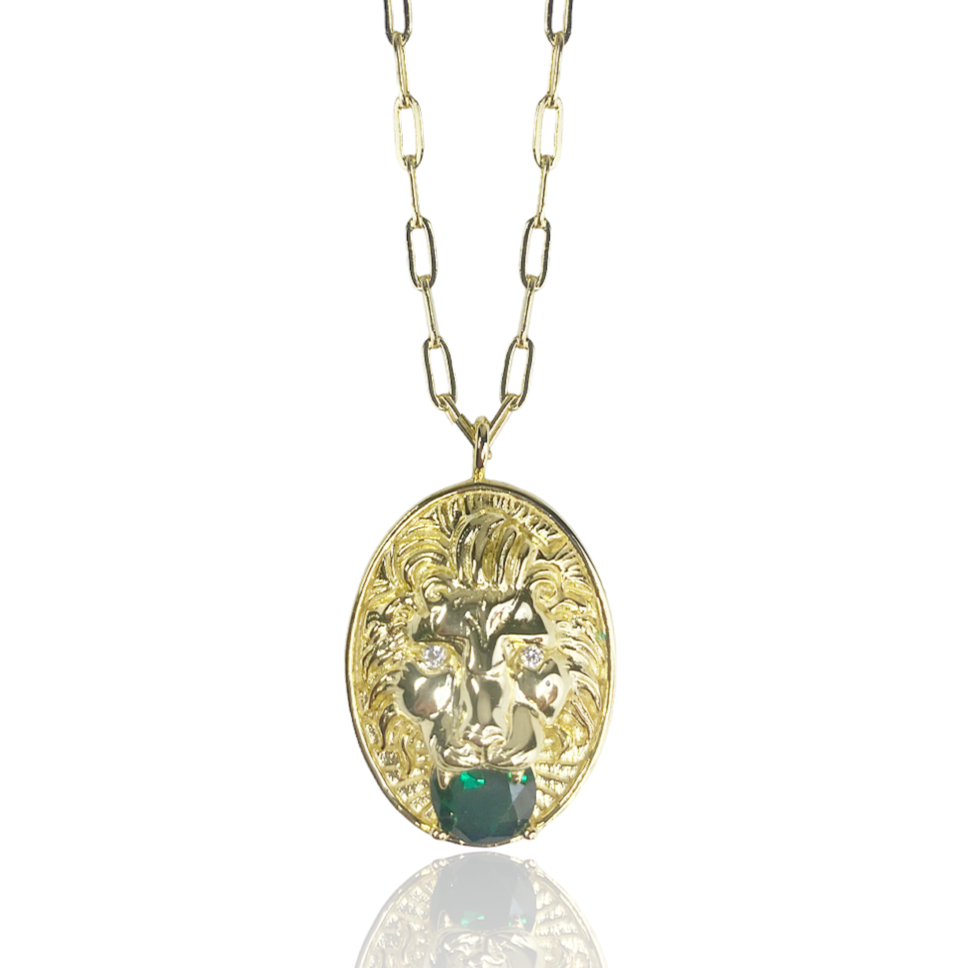Lion Gold with Emerald Necklace
