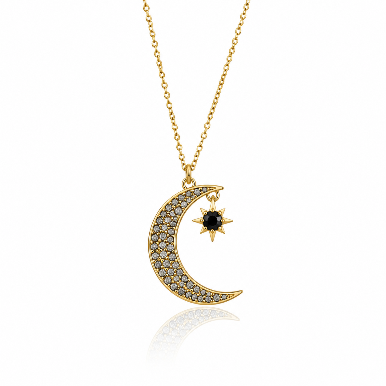 Crescent Star Pave Necklace