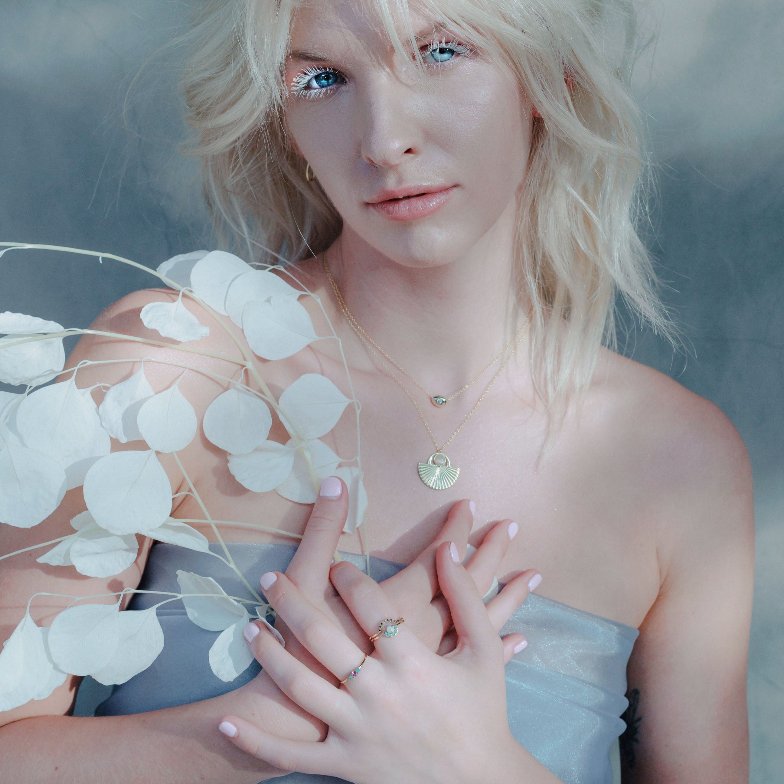 Calico White Opal Stacking Ring Set