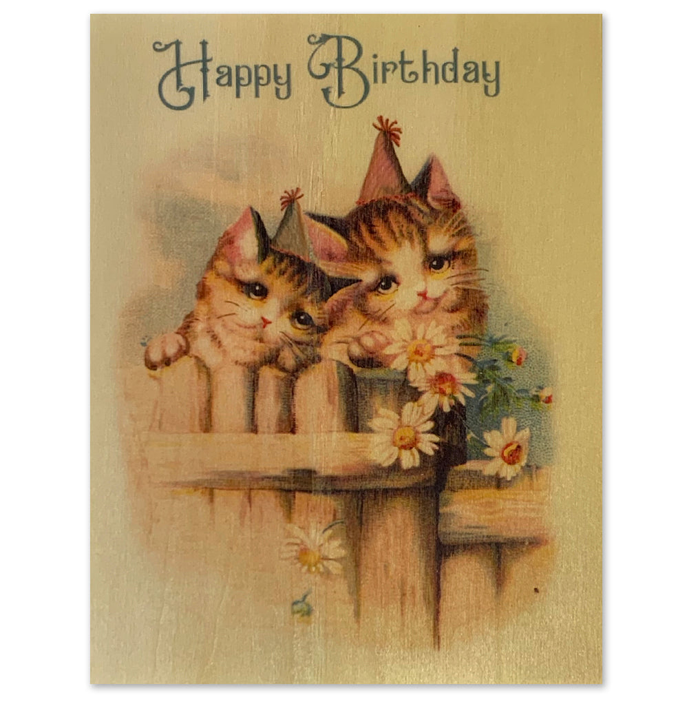 Wood Folding Card - Happy Birthday Country Kitten