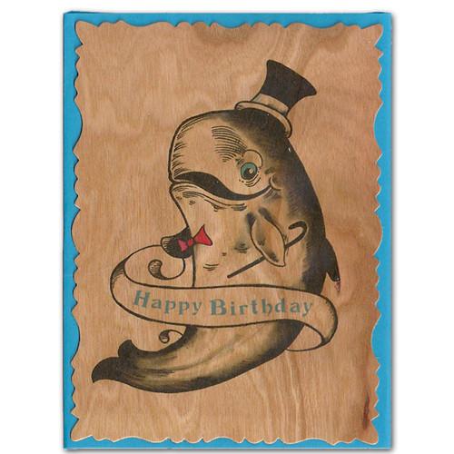 Wood Flat Card - Top Hat Whale