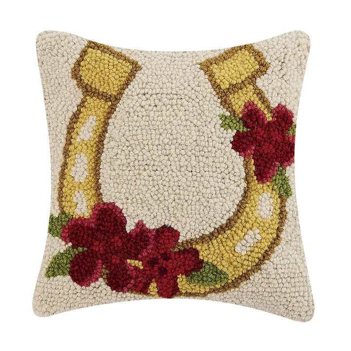 Gold Horseshoe With Flowers Hook Pillow