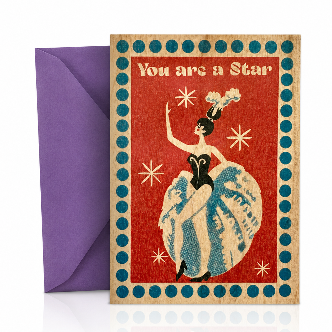 Wood Folding Card - Star Birthday Dancer