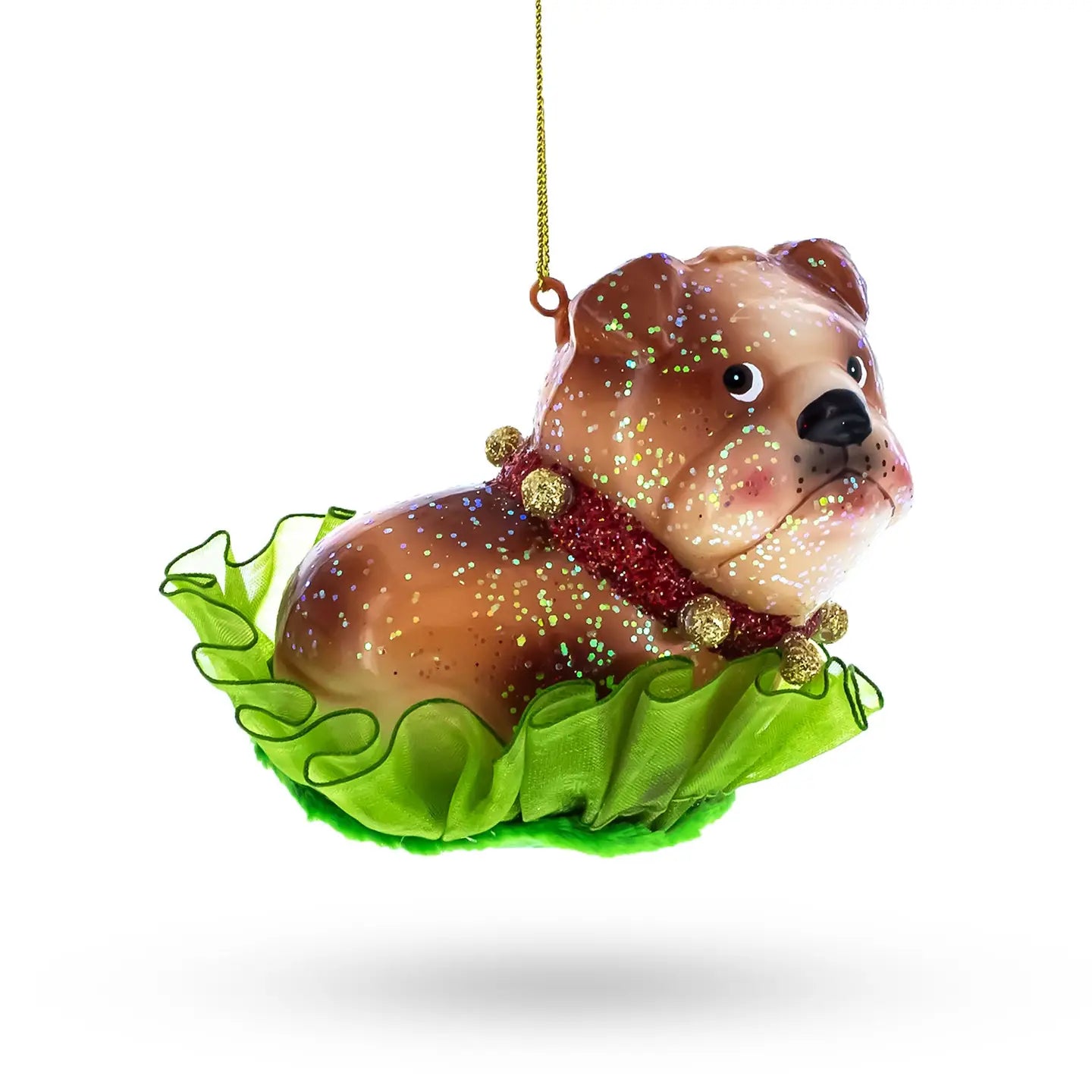 Bulldog Pup Glass Ornament