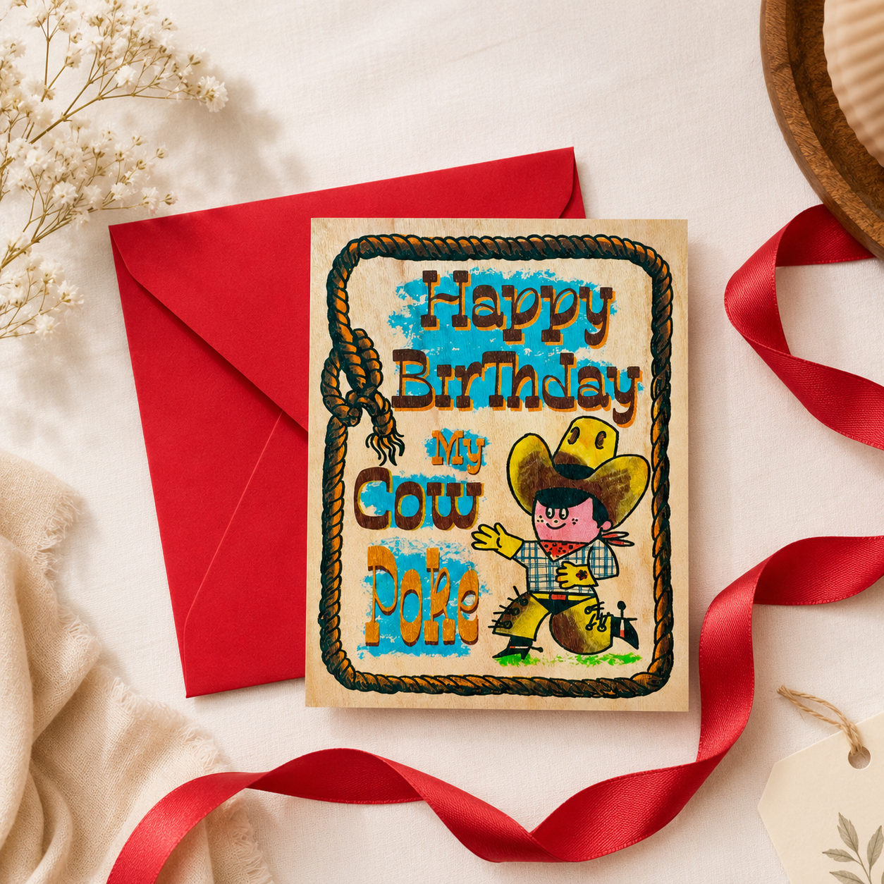 Wood Folding Card - Baby Cowboy