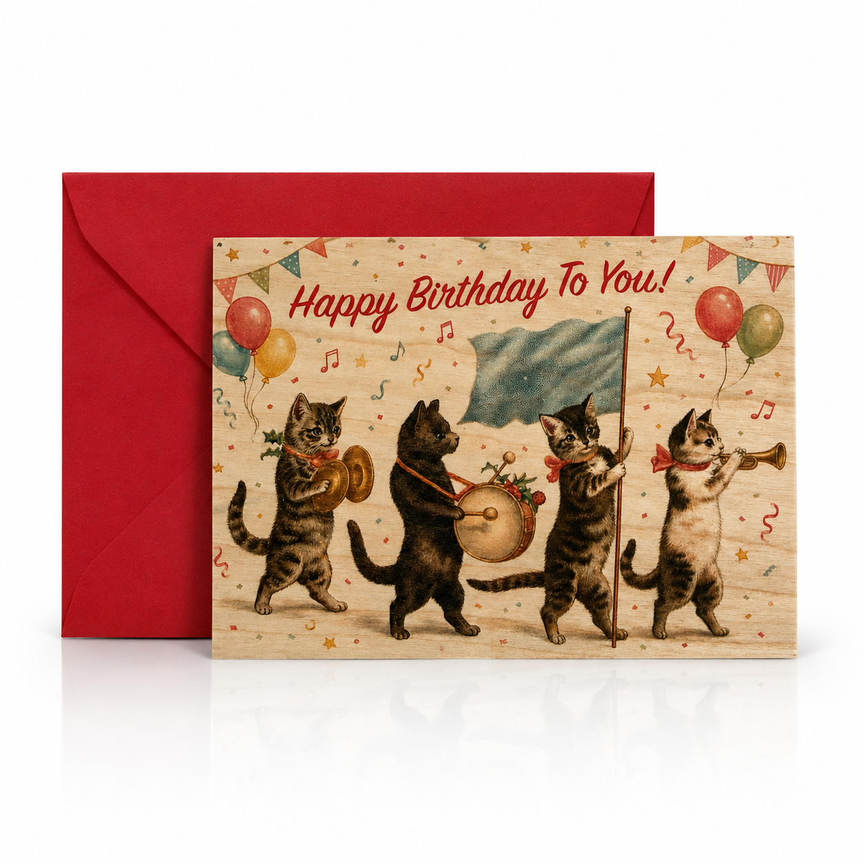 Wood Folding Card - Kitty Parade