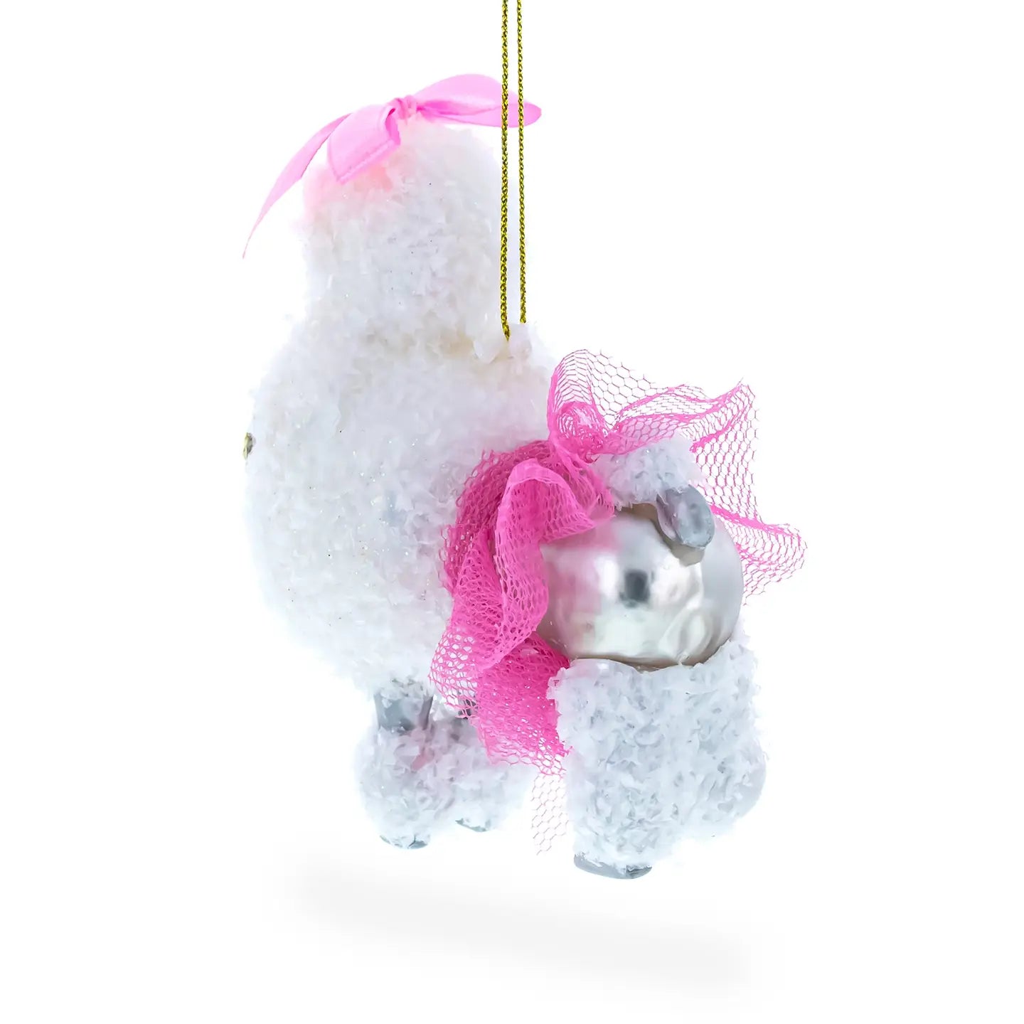 Elegant White Poodle Glass Ornament