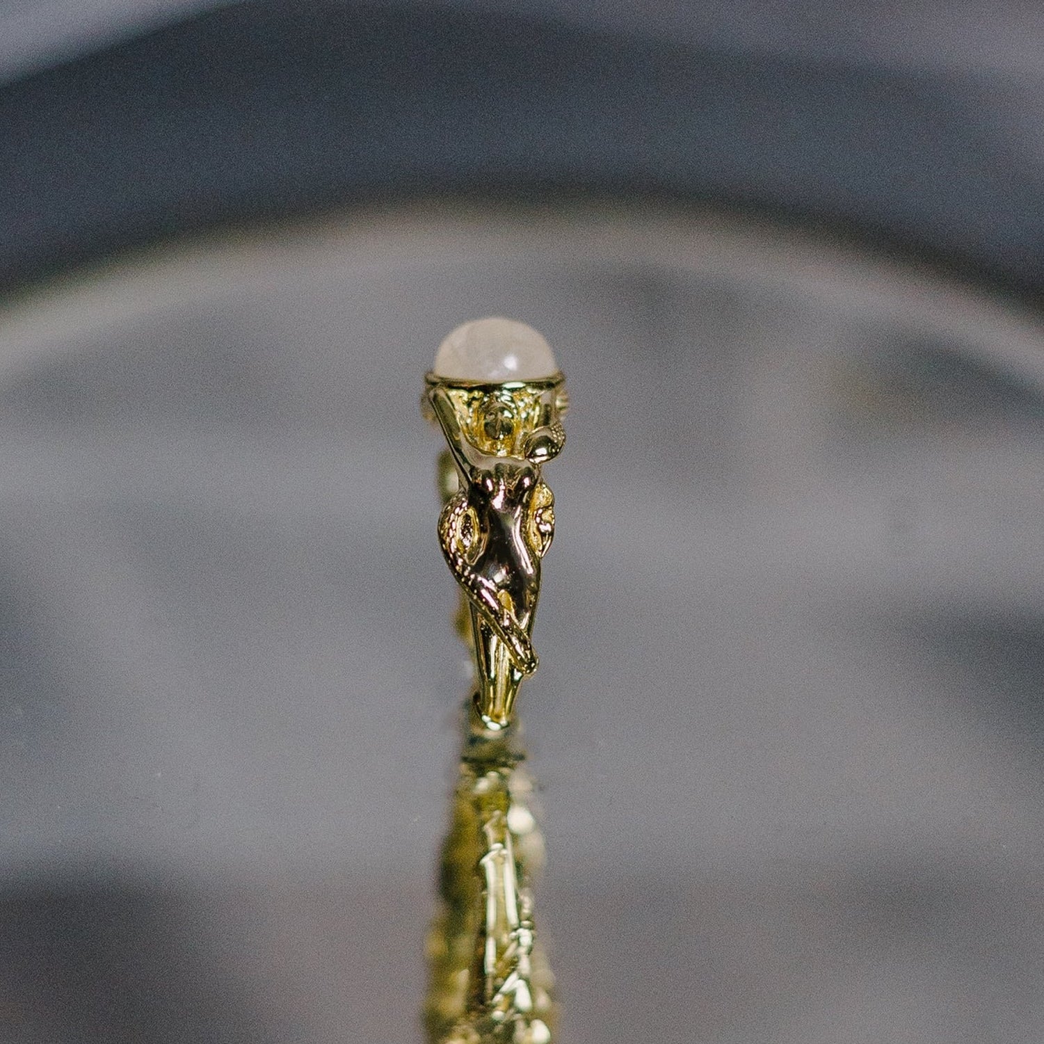 Moonstone Mermaid and Snake Ring