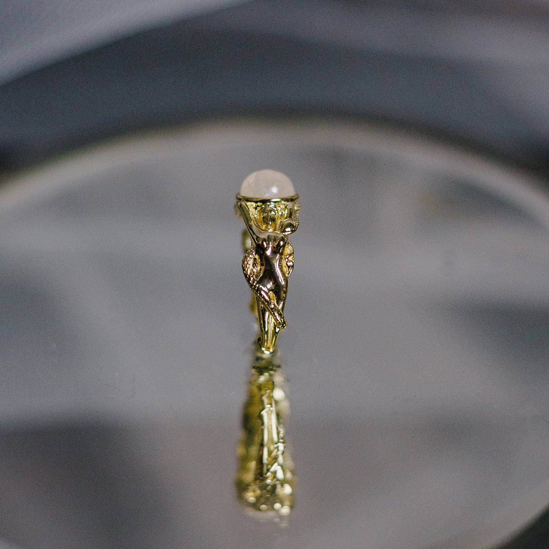 Moonstone Mermaid and Snake Ring
