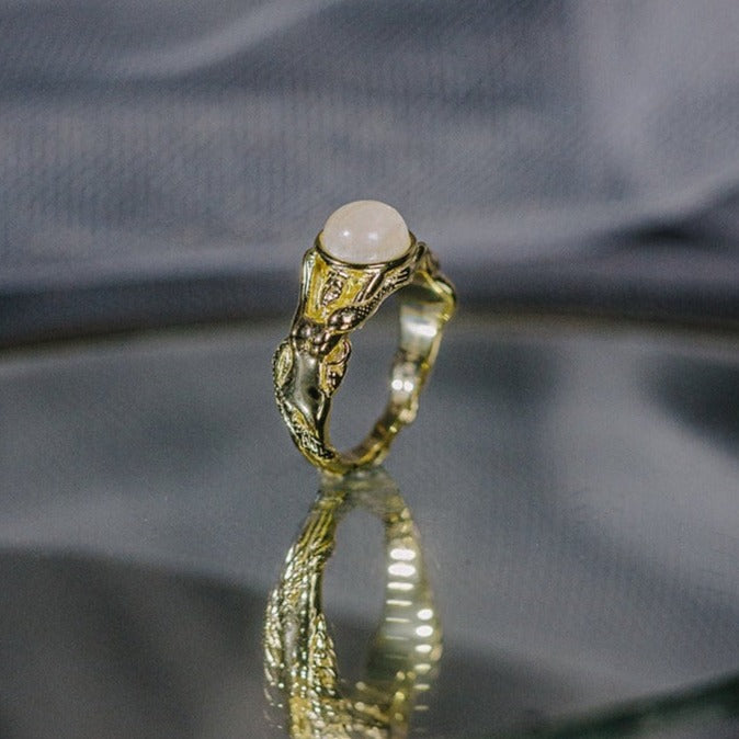 Moonstone Mermaid and Snake Ring