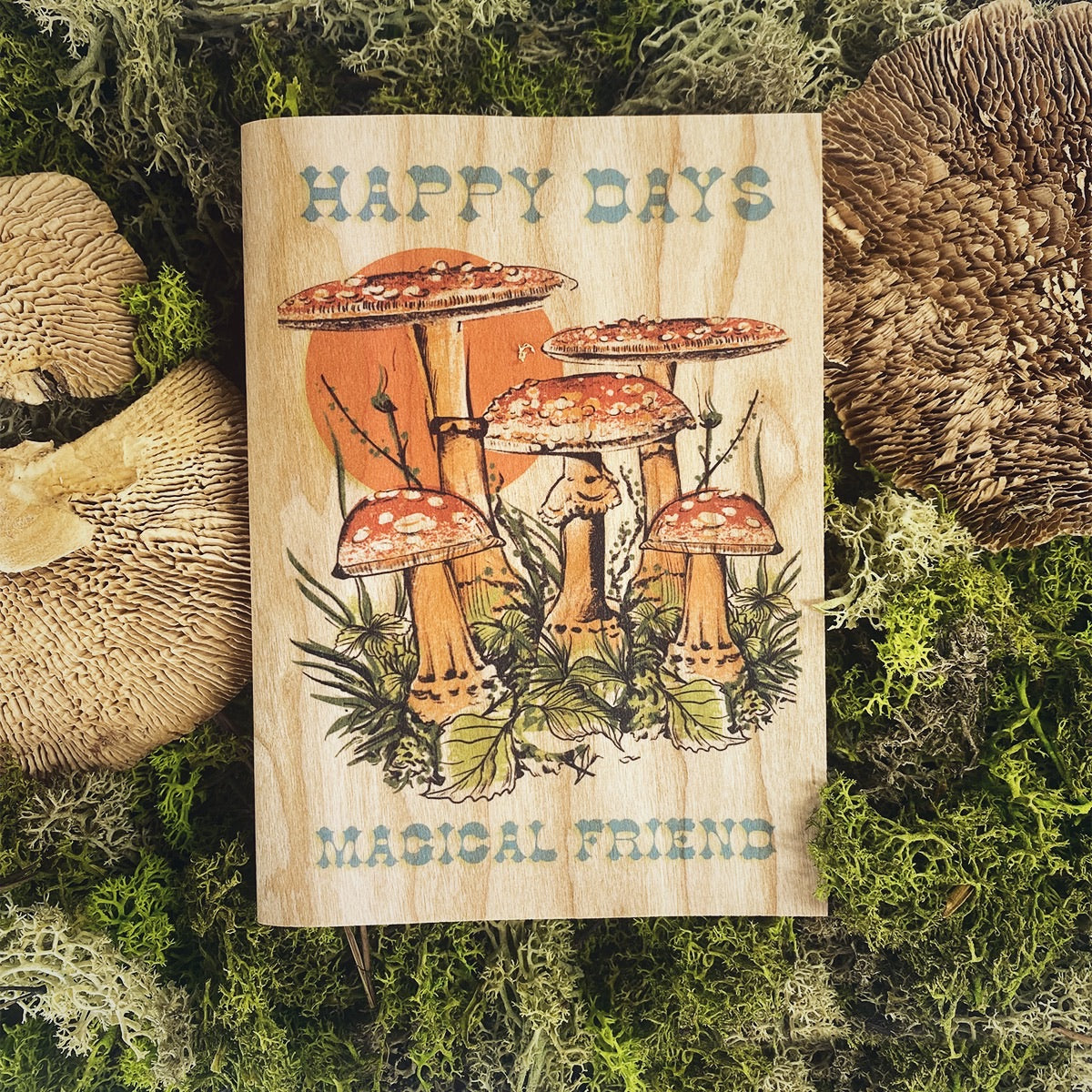 Wood Folding Card - Magical Mushrooms Friend