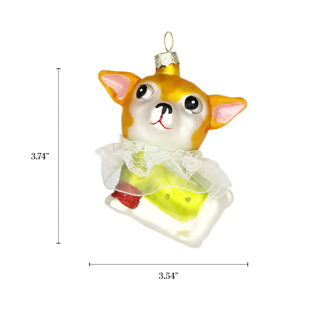 Chihuahua, Vintage Hand Painted Glass Pet Dog Ornament Decor