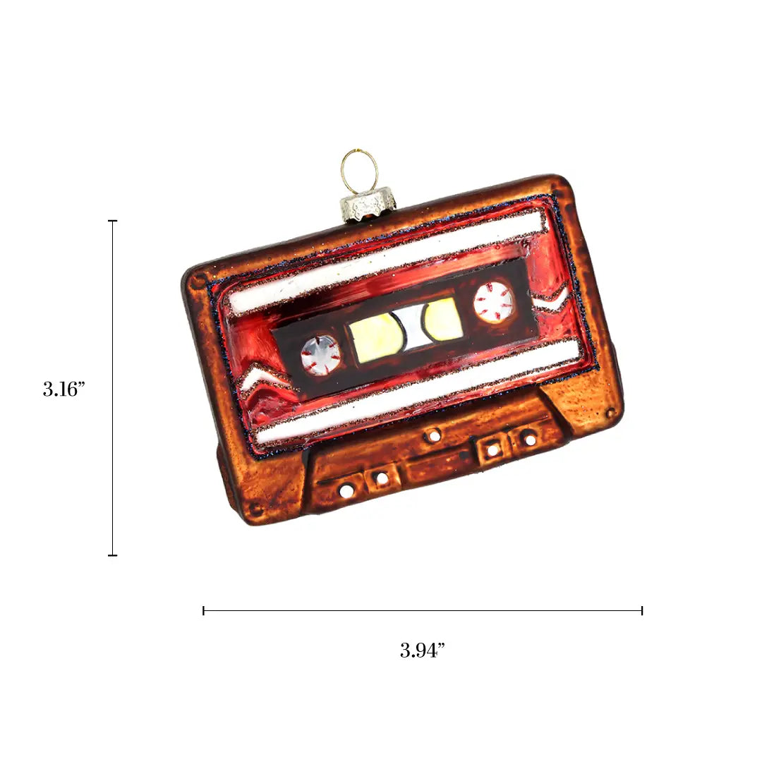Glass Christmas Ornament Cassette Tape