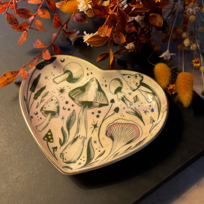 Starry Mushrooms Ceramic Heart Dish