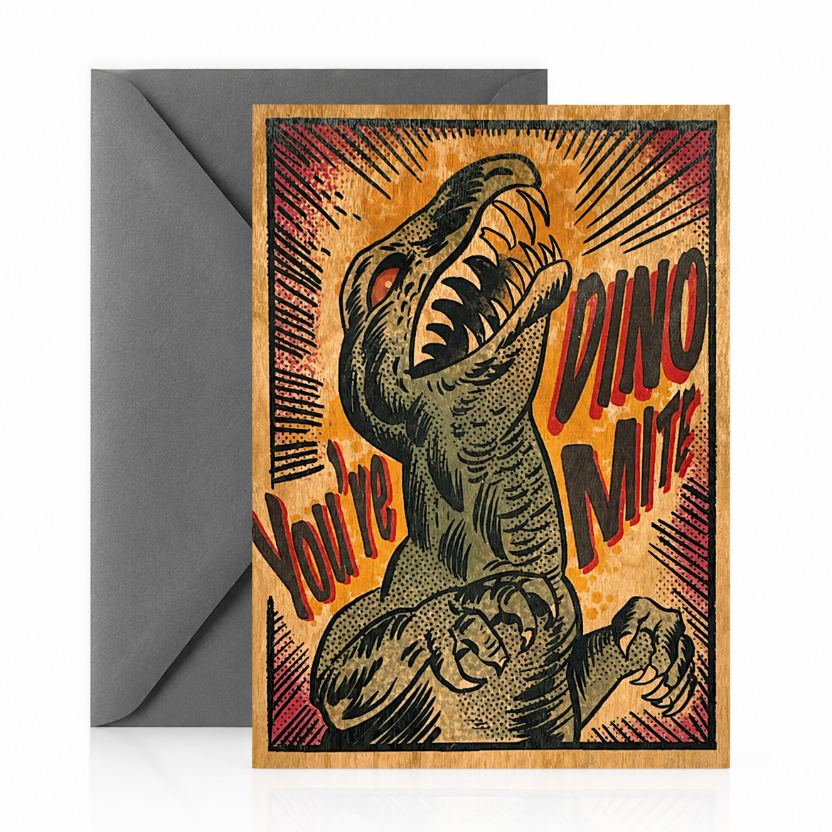 Wood Folding Card - Dinomite