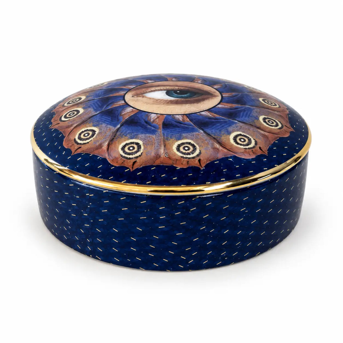 Round Cermaic Box Large -  Blue Eyed Butterfly 