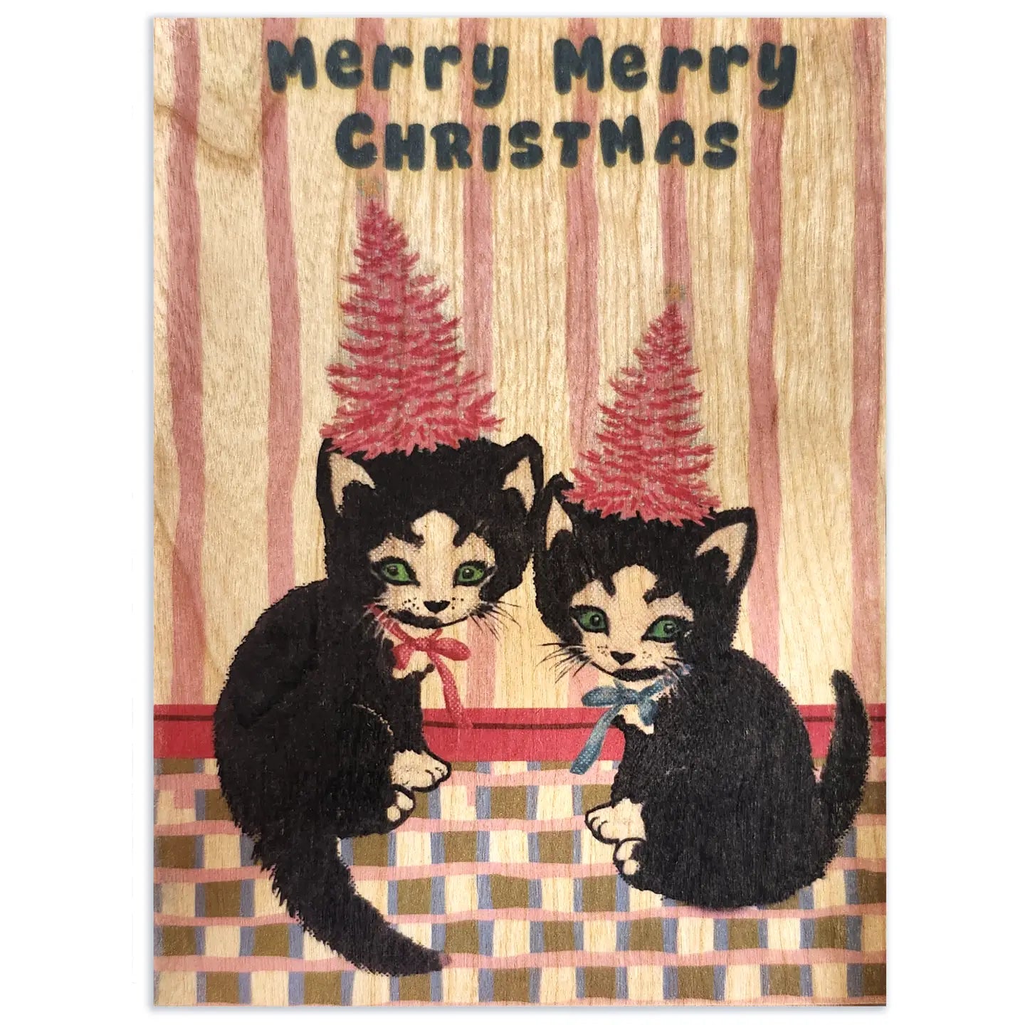 Wood Folding Card Merry Merry Christmas Kittens