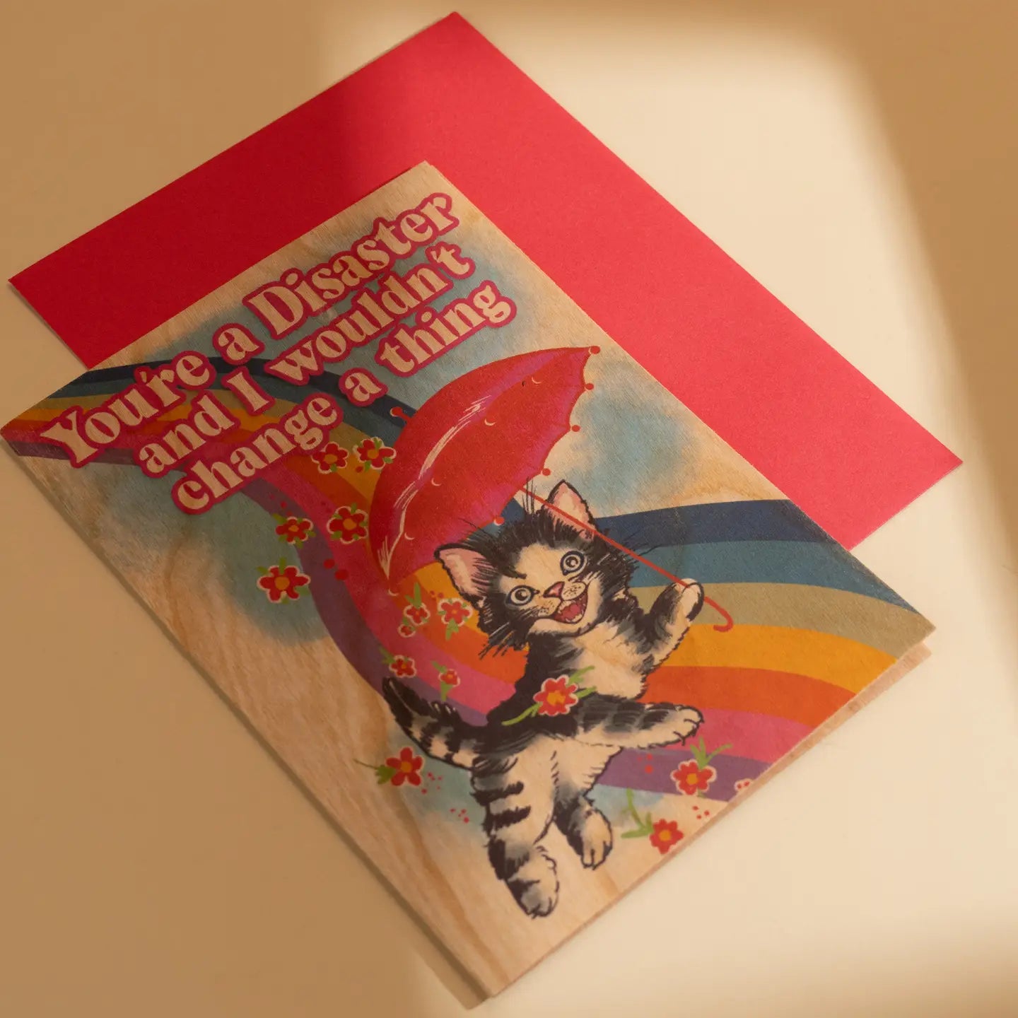 Wood Folding Card Disaster Kitty